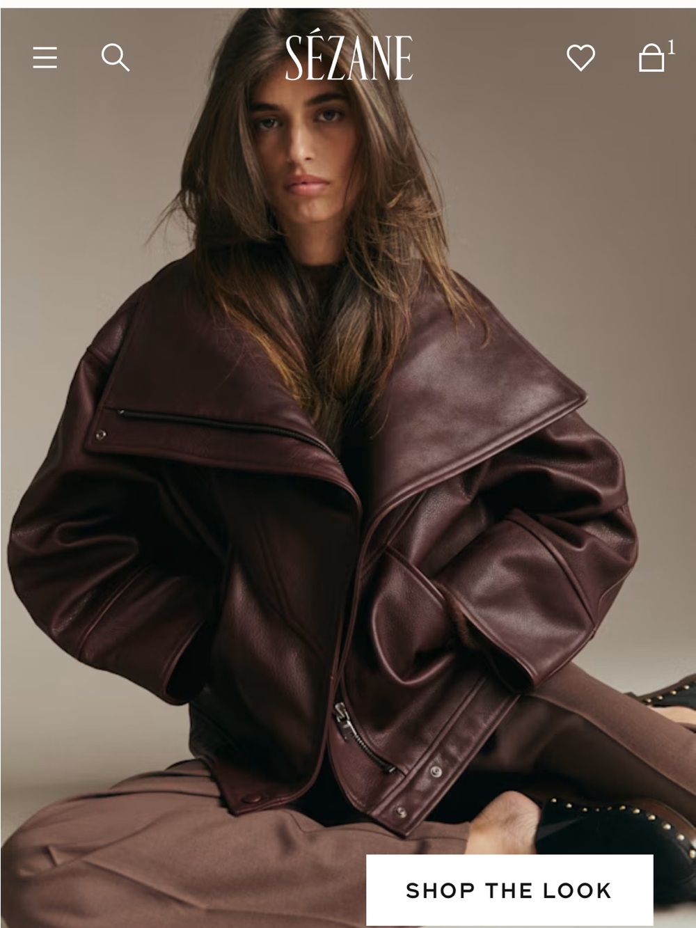 Sezane Jule Oversized Dark Brown Leather Jacket